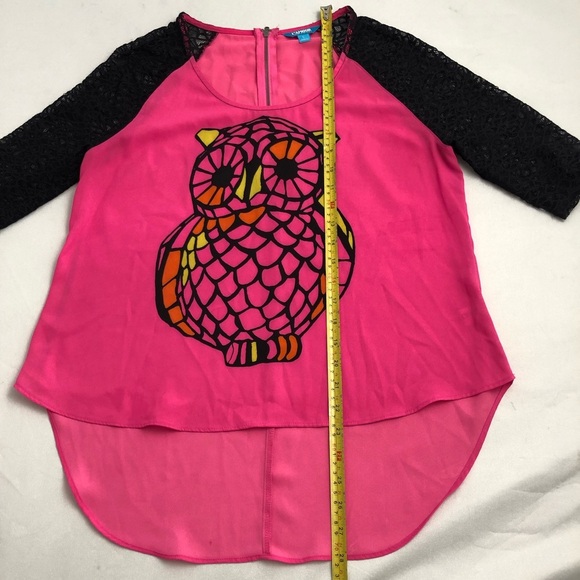 L’Amour Nanette Lepore pink and black owl blouse L - Picture 8 of 8